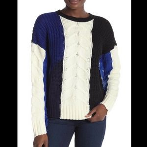 Free Generation Chunky Cable Knit ColorBlock Fringe sleeves Sweater S NWT